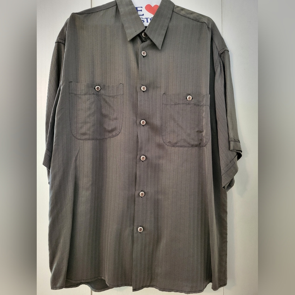 Giorgio Danieli Italy Button Down Silk Shirt Army Green Sz L